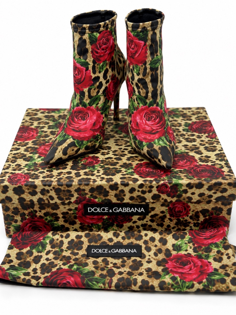 Dolce & Gabbana Rose Leopard Booties 38 NWT Runway Heels RARE